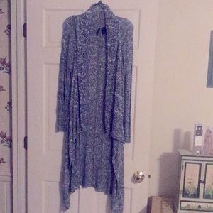 Long duster length sweater in beautiful indigo blue